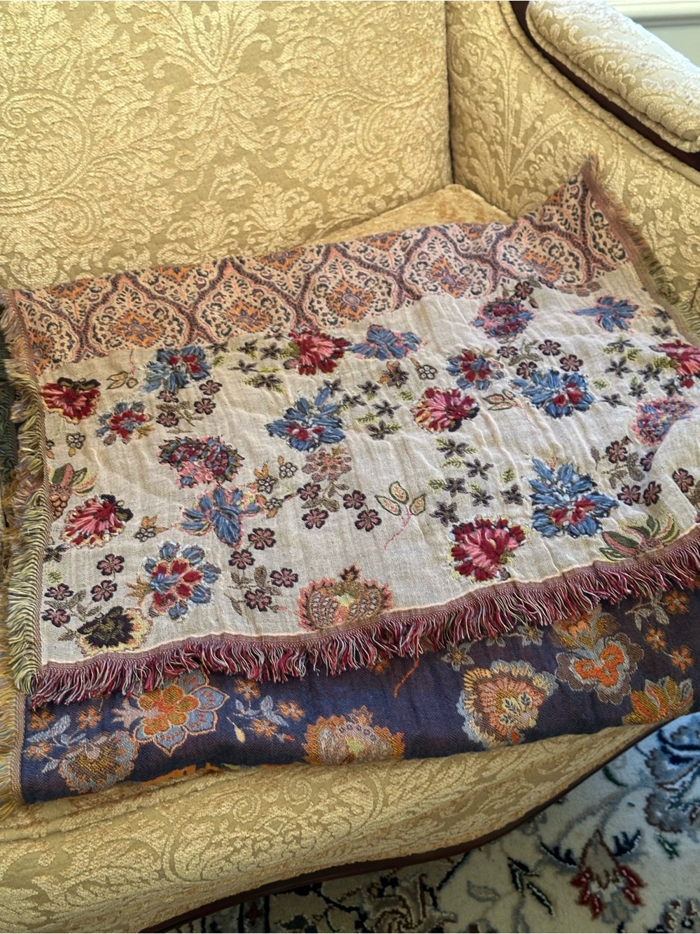 J. Jill Floral Fringe Scarf in multi colored Embroidered 100% woven cotton NWT